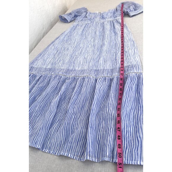Moon River White & Blue Stripe Puff Sleeve Cottagecore Homemaker Midi Dress Sz M - Picture 15 of 16